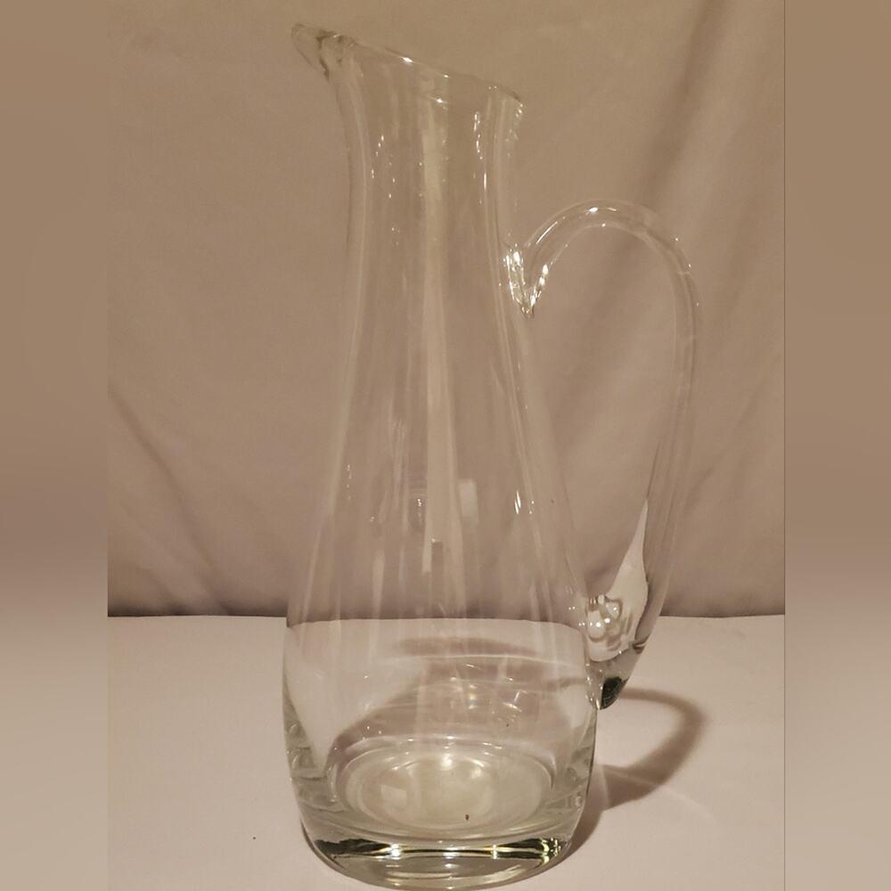 Carafe Pitcher Etched 3 lbs 8 oz 13 1/2" Hand Blown No Seams